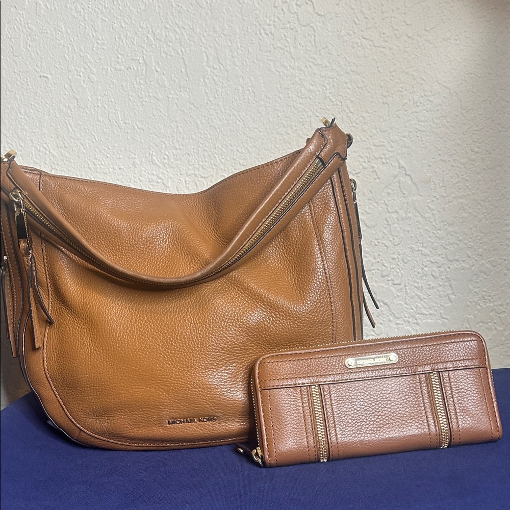 Michael Kors Tan Leather Hobo Bag and Wallet
